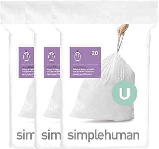 simplehuman Code U 60 Count Custom Fit Liners, Heavy-Duty Commercial Drawstring Trash Bags, One-by-One Mess-Free Dispense, Extra Thick & Double Seamed, 50% PCR Plastic, 80 Liter / 21 Gallon, White