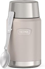 Thermos ICON Thermal Food Container 0.71 L 14 Hours Hot Sandstone Mat | 24h Cold Leakproof Stainless Steel Insulated Container Lunch Pot with Spoon for Soup, Pasta, Office & Travel, Beige