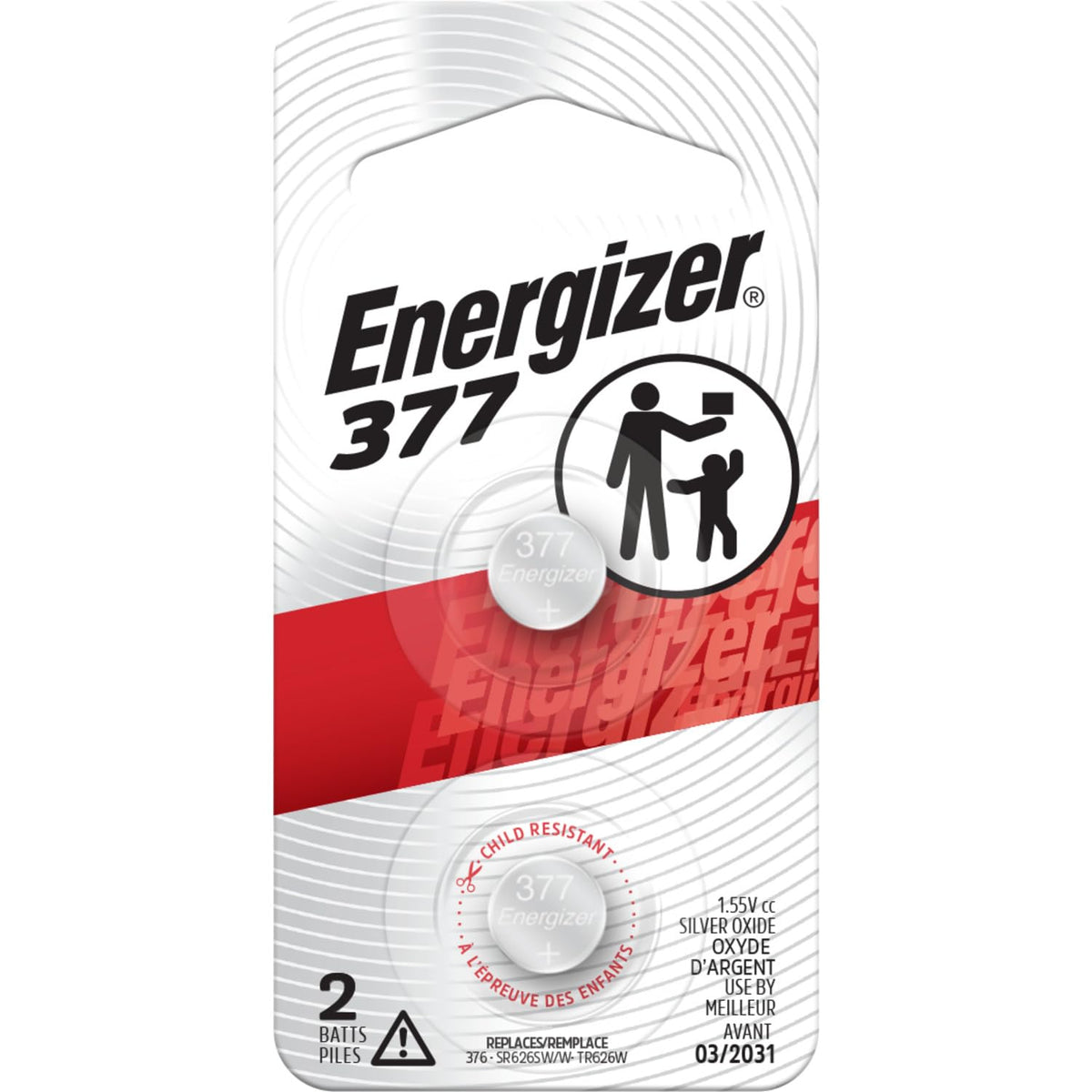 377 Silver Oxide Button Battery by Energizer – 2 Count (Pack of 1), Lithium, Multicolor, Model 377BPZ2