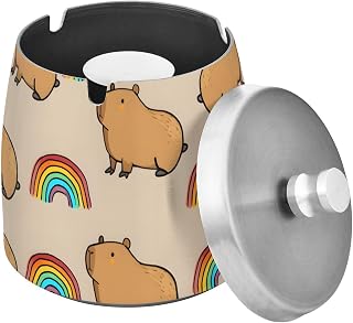 Capybara Rainbow Pattern Splash Ashtray with Lid, Outdoor Ashtrays for Patio
