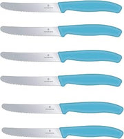 Victorinox Lot de 6 couteaux de Cuisine à Lame crantée Extra aiguisée Manche ergonomique Compatible Lave-vaisselle 11 cm, Bleu caraïbes, 6er Pack