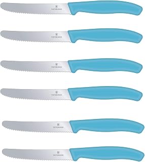 Victorinox Lot de 6 couteaux de Cuisine à Lame crantée Extra aiguisée Manche ergonomique Compatible Lave-vaisselle 11 cm, Bleu caraïbes, 6er Pack