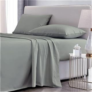 800-Thread Count-4-Pcs Bedding Set-100% Egyptian Cotton Silver King Sheets,1 Fitted Sheet,1 Flat Sheet with 2 Pillowcases-Soft Sateen Weave, Mattress Fits Upto 22'' Deep Pockets Sheets