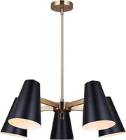 Canarm Harken 5-Light Chandelier, Matte Black and Gold Finish with Metal Shades, Mid-Century Modern Adjustable Ceiling Light for Dining Room or Kitchen