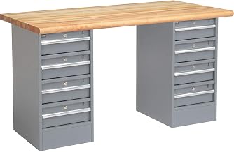 Global Industrial Double Pedestal Workbench, 60" W x 30" D x 33-3/4"H, Gray | 1-3/4" Safety Edge Maple Top, 4 Drawer/4 Drawer, 4000 Lbs Capacity, Assembly Required
