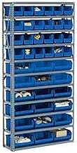 Global Industrial Open Bin Shelving w/10 Shelves & 36 Blue Bins, 36x12x73