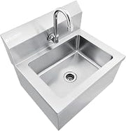 Global Industrial Stainless Steel Hands Free Wall Mount Sink W/Faucet, 14"x10"x5" Deep