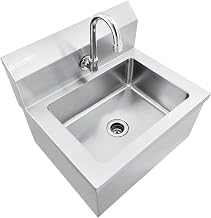 Global Industrial Stainless Steel Hands Free Wall Mount Sink W/Faucet, 14"x10"x5" Deep