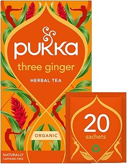 Pukka Three Ginger Organic Herbal Tea, Digestion-Aiding Infusion With Ginger, Turmeric, and Galangal, Tea Gift Set Ideal After Meals, Caffeine Free, 20 Total Bags | Caffeine Free Digestive Wellness Infusion with Turmeric Galangal Licorice for Digestion and Bloating Relief
