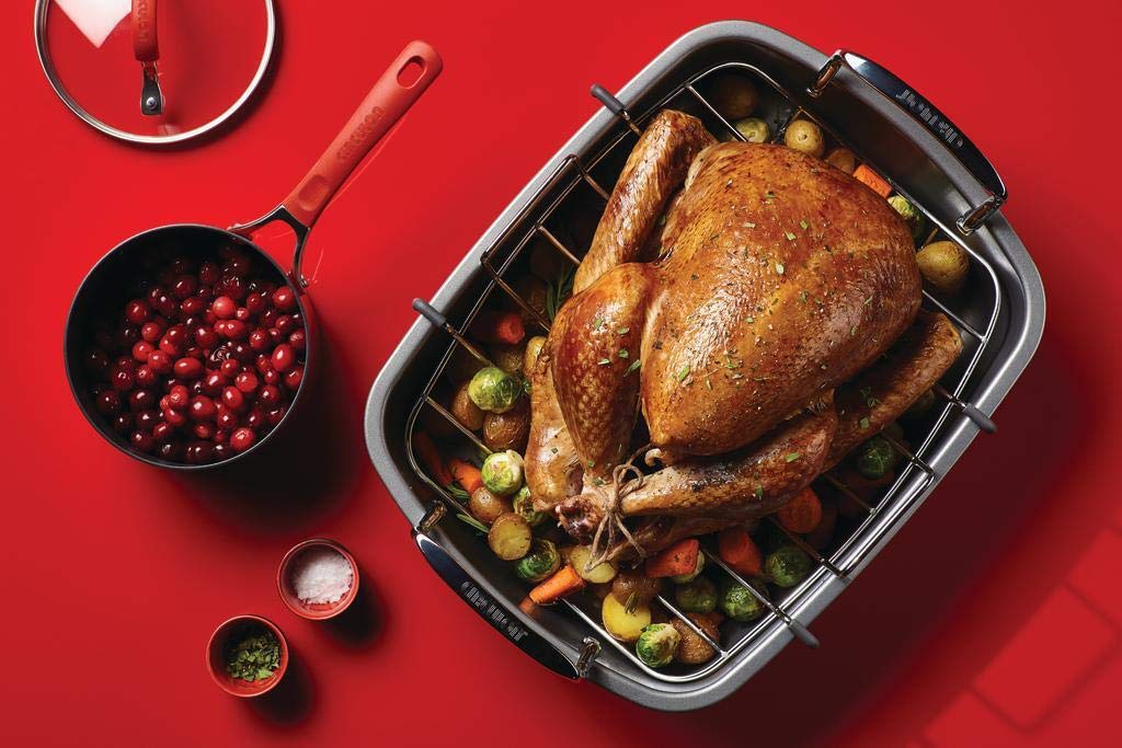 Circulon Nonstick Roasting Pan With Rack, 17 x 13 Inch Steel, Gray