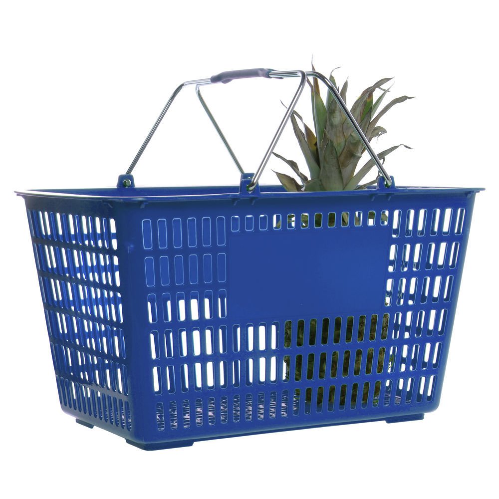 Blue Plastic Shopping Basket 30 Liter - 18 3/4"L x 13 3/8"W x 10 3/8"D by HUBERT – Plastic, Blue, Model PW605ABLUE