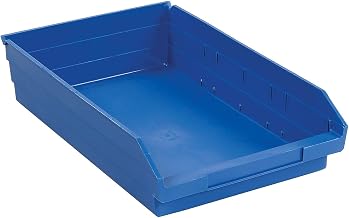 Nestable Shelf Storage Bin, Plastic, 11-1/8"W X 17-7/8" D X 4" H, Blue - Lot of 12