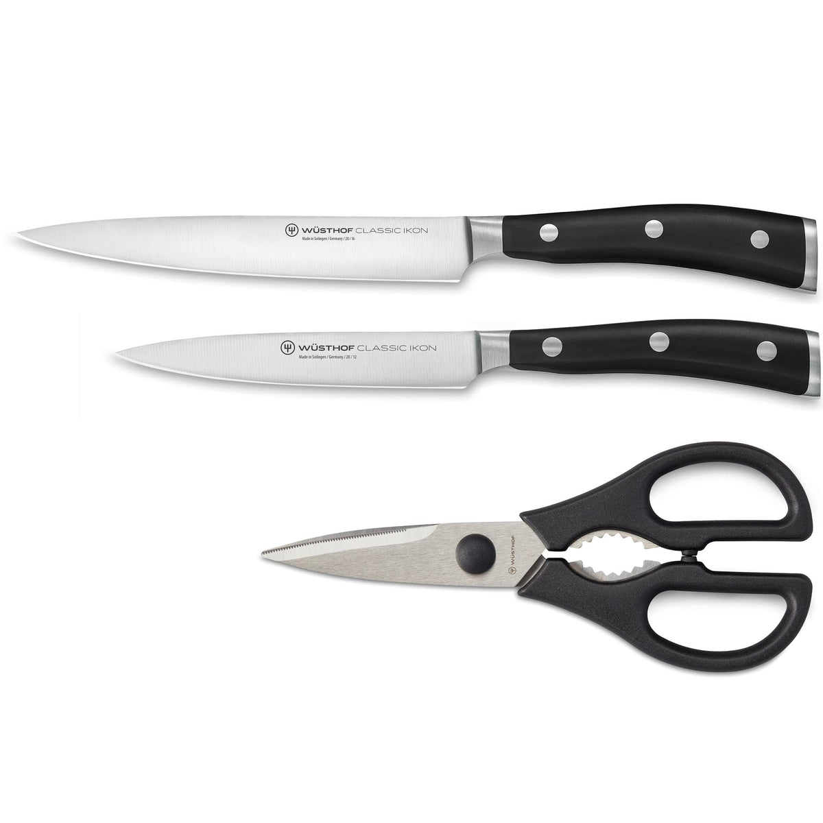 Classic Ikon 3-Piece Utility Knife Set by Wüsthof – 8", High Carbon Stainless Steel, Black, Model 8825A