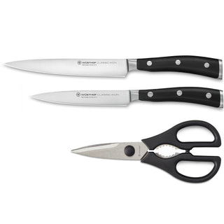 Classic Ikon 3-Piece Utility Knife Set by Wüsthof – 8", High Carbon Stainless Steel, Black, Model 8825A