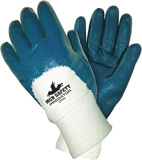 MCR Safety 9750 Predator Supported Nitrile Palm Coated Men's Gloves with Knitted Wrist, Smooth, Blue/White, Large, 1-Pair