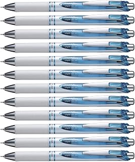 Pentel EnerGel White Edition BLN75W-C Gel Rollerball Pens with Click Top - Blue (Pack of 12)