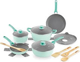 Dash Dream Green Recycled Aluminum Cookware Set - Ceramic Cookware Set - CleanCoating™ Nonstick Coating - Induction Compatible and Oven Safe - Aqua, 15-Piece Set