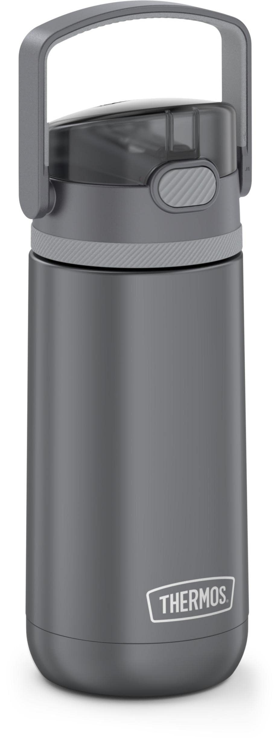 FUNTAINER 14 Ounce Stainless Steel Vacuum Insulated Kids Straw Bottle with Flip-up Straw by THERMOS – 12 Ounces, Stainless Steel, Gray, Model TS4350GY6