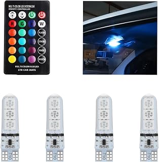 4Pcs T10 RGB LED Bulbs - 16 Colors & 4 Dynamic Modes Atmosphere Light with RF Remote - Compatible with 194 168 W5W 2825 - for Car Interior, Dome, Map, License Plate, Parking Lights