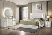 Florence White/Gold Sleek Platform 4-Piece Bedroom Set, Queen