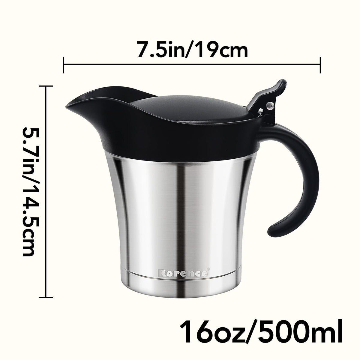 Rorence Gravy Boat Jug, 16 Ounce Insulated, Stainless Steel