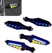 4 PCS LED Motorcycle Flowing Turn Signal Lights, Arrow Shape Turn Signals with Blue Daytime Running Light & Yellow Dynamic Blinker, Universal for Motorcycle Scooter ATV