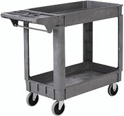 Global Industrial Deluxe Small 2 Shelf Plastic Utility & Service Cart 5" Rubber Casters, 40" L x 17" W x 33" H