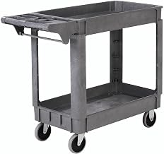 Global Industrial Deluxe Small 2 Shelf Plastic Utility & Service Cart 5" Rubber Casters, 40" L x 17" W x 33" H