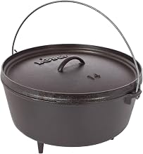 Lodge Pre-Seasoned Cast Iron Deep Camp Dutch Oven with Lid, 5 Quart | Dual Handles & Steel Handle with Strong Lid for Heavy-Duty Camping Cookware, Outdoor Use & Campfire Cooking