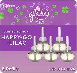 Glade PlugIns Refills Air Freshener, Scented and Essential Oils for Home and Bathroom, Happy-Go-Lilac, 3.35 Fl Oz, 5 Count