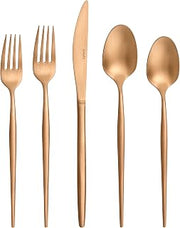 Amefa 20pc Soprano PVD Copper Flatware Set - 18/0 Stainless Steel Satin Copper Silverware Set for 4, Knives Forks Spoons - Dinnerware Utensils