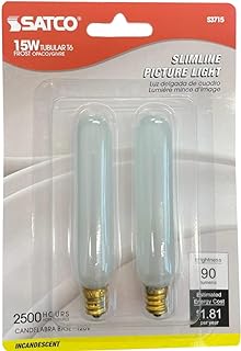 Satco S3715 120V Candelabra Base 15-Watt T6 Switchboard Bulb, Frosted, 2 Light