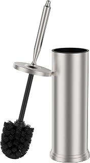 Stainless Steel Toilet Bowl Brush and Holder Set Scrubber Nickel | Weighted Stable Base Removable Inner Tube Toilet Bowl Brush Splash-Proof Design for Deep Cleaning Space Saving Storage