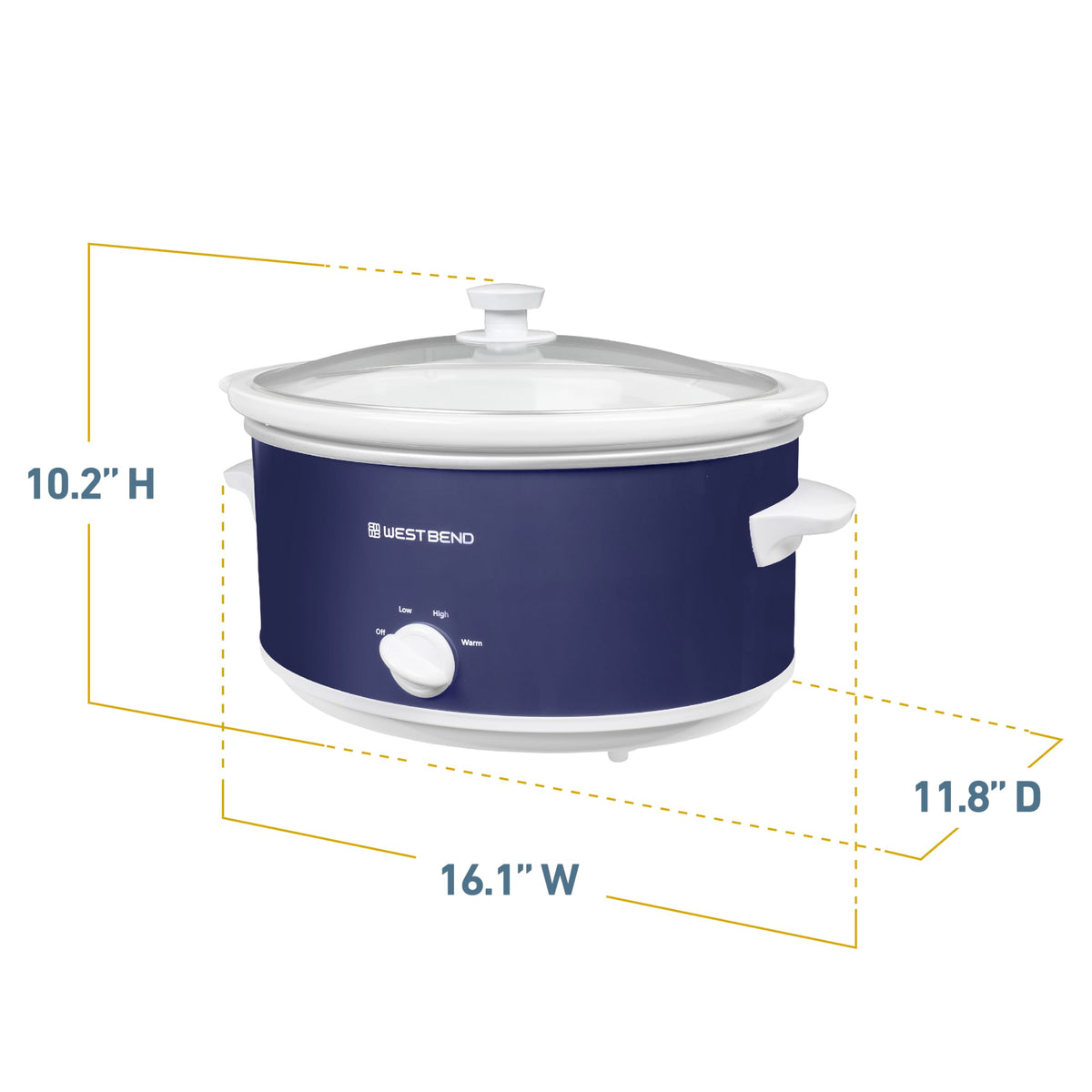 Slow Cooker 6-Quart Manual Crockery Style with Dishwasher Safe Oval Ceramic Crockpot and Glass Lid Two Temperature Settings Plus Keep Warm by West Bend – Model SCWB6QPTNW13