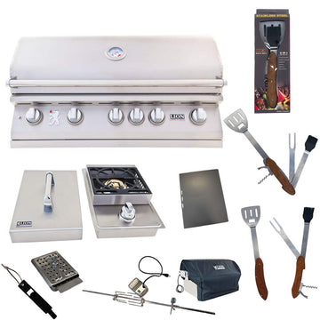 40-Inch Liquid Propane Grill L90000 with Single Side Burner and 5 in 1 BBQ Tool Set Best of Backyard Gourmet Package Deal by Lion Premium Grills – Model