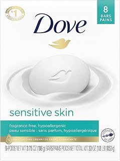 Dove Beauty Bar, Bulk Soap, Fragrance-Free, Sensitive 8-Pack + Single Bar Soap (9 Soaps Total) with ¼ Moisturizing Cream for Soft, Smooth Skin