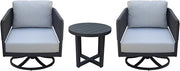IC INTERNATIONAL CONCEPTS, Outdoor 3 Piece Woven Abaca Rope Patio Furniture Set with an End Table and 2 Swivel Rocking Chairs, Powder Coated Aluminium Frame, 22" W x 22" D x 20" H, Charcoal