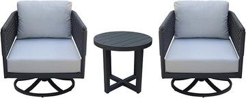 IC INTERNATIONAL CONCEPTS, Outdoor 3 Piece Woven Abaca Rope Patio Furniture Set with an End Table and 2 Swivel Rocking Chairs, Powder Coated Aluminium Frame, 22" W x 22" D x 20" H, Charcoal
