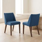 Walnut Veneer Dining Chairs with Polyester Upholstery Set of by Starlight Canyon Home – Rubberwood Solids and Walnut Veneers, Solid + Manufactured Wood, Blue, Pack of 2