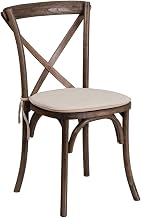 Flash Furniture Hercules Wood Cross Back Stackable Chair with Cushion | Early American Hand Stained Finish, Included Cushion, Durable Construction, Commercial Use