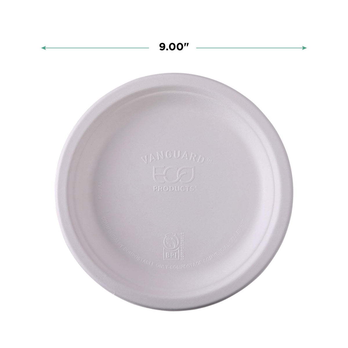 Compostable Vanguard 9" Paper Plates by ECO PRODUCTS – 9", molded fiber, White, Pack of 500, Model EP-P013NFA