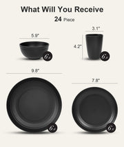 Quatish Dinnerware Set, 24 Piece Service For 6, Black