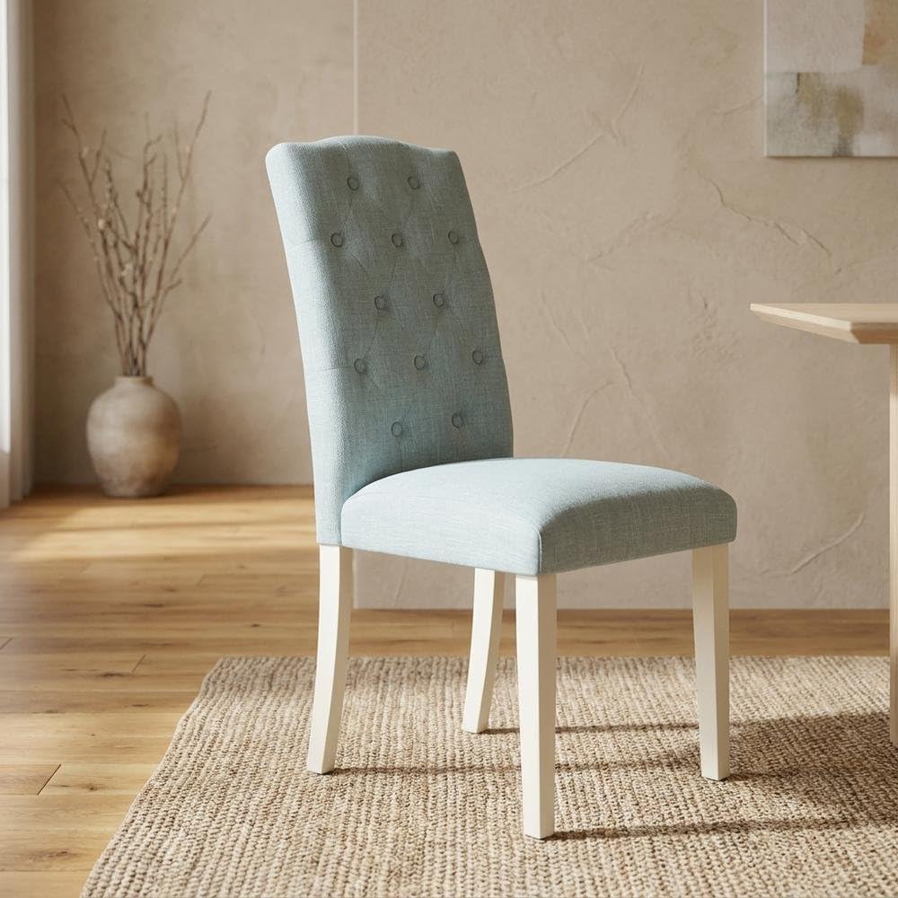 Linen-Upholstered Parsons Dining Chair High-Back by Furnifact – Wood, Linen White, Pack of 2