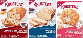 Krusteaz Mix, Cranberry Orange Quick Bread Mix (18.6 OZ), Vanilla Pound Cake Mix (16.5 OZ), Cheesecake Muffin Mix (17 OZ), 1 of Each (Variety Pack)