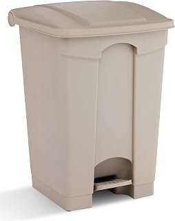 Safco Plastic Step-On Trash Can for Hands-Free Disposal, Great for Home and Commercial Use, 12 Gallon, Tan (9925TN)