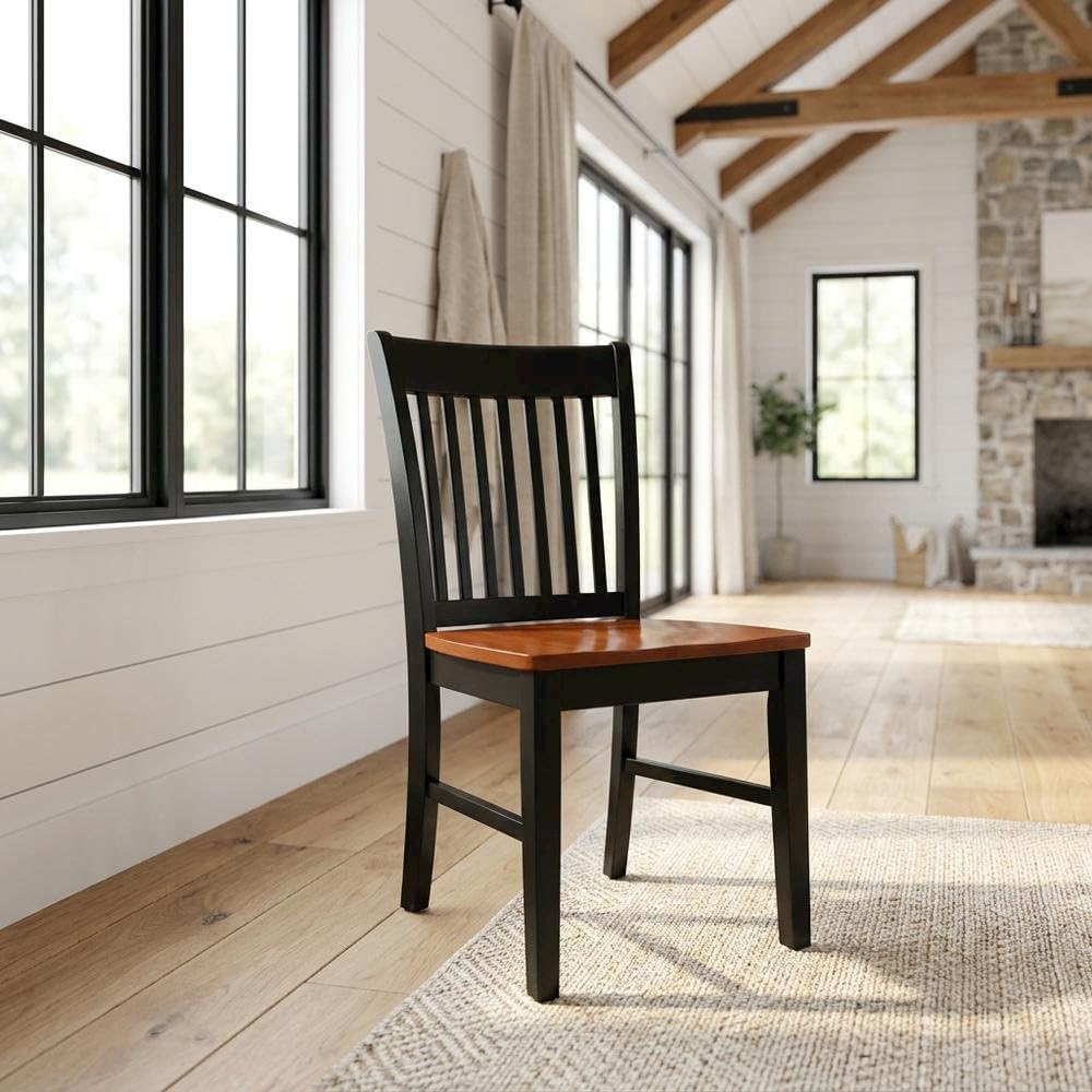 Wooden Dining Chair with Ladder Back by Furnifact – Wood, Black & Cherry, Pack of 2