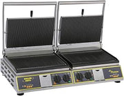 Equipex DIABLO PREMIUM Double Commercial Panini Press Grill with Cast Iron Grooved Plates, Stainless Steel, 208/240v, NSF