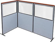 Global Industrial 48-1/4"W x 73-1/2"H Deluxe Freestanding 3-Panel Corner Divider with Partial Window, Blue