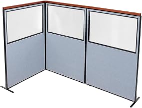 Global Industrial 48-1/4"W x 73-1/2"H Deluxe Freestanding 3-Panel Corner Divider with Partial Window, Blue