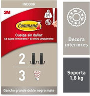 Command Large Double Hooks, Matte Black, 2 Hooks and 3 Adhesive Strips
